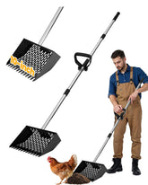 QULUXAO chicken poop scooper and rake 2-in-1 in action for efficient coop cleanup.