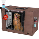 Peipaws Dog Crate Cover 48 Inch- Three Doors Waterproof Dog Kennel Cover, 600D Oxford Fabric Cage Covers with a Water Bottle Nozzle, Allowing Dogs to Drink Water at Any Time. Brown (Cover Only)