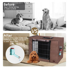 Peipaws Dog Crate Cover 48 Inch- Three Doors Waterproof Dog Kennel Cover, 600D Oxford Fabric Cage Covers with a Water Bottle Nozzle, Allowing Dogs to Drink Water at Any Time. Brown (Cover Only)