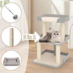 Jgchonwen Durable Cat Tree with Bed – 27.56in Multi-Level Sisal Cat Scratching Posts (Grey)