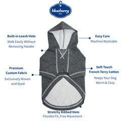 Blueberry Pet Essentials Dog Hoodie – 10 inch, Cotton‑Blend Sweatshirt with Hood, Charcoal Grey, Machine‑Washable Small‑Dog Jersey