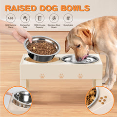 LAKIPETN Elevated Dog Bowls with Mat, Raised Dog Food Bowl Stand with 2 Stainless Steel Bowls, 5 Height Adjustable (3.1", 9", 10", 11", 12") Non-Slip Feeder Set for Medium and Large Dogs – Apricot