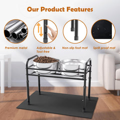 ADENGL Raised Dog Bowl Stand for XLarge & Large Dogs,Table Steel Frame Elevated Dog Bowls Stand with Mat,Non-Slip No Spill,Adjusts to 4 Heights 8.7-13.4", Holds 6-8.7" Diameter Bowl(Bowl Not Included)