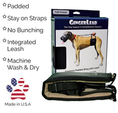 GINGERLEAD Dog Sling Hip Support Harness – Tall Fit for Greyhounds & Great Danes | Made in USA