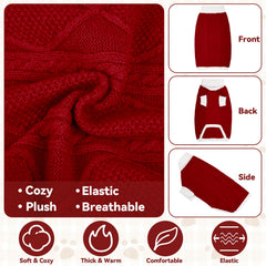 Lorehelina Dog Sweater for Large Dogs Argyle Cable Knit Turtleneck Pullover Winter Clothes for Boys Girls Stretch Golden Retriever Bulldog Pitbull Labrador Doberman Christmas Pet (XXL, Red)