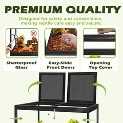 Prolee Tempered Glass Reptile Tank 28 Gallon — Bearded Dragon Habitat with Locking Doors & Metal Mesh Roof