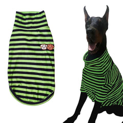 IMDOUBLEDOU turtleneck dog shirt green striped front view for warmth and style