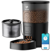 IMIPAW automatic feeder front view highlights programmable portions for scheduled meals.