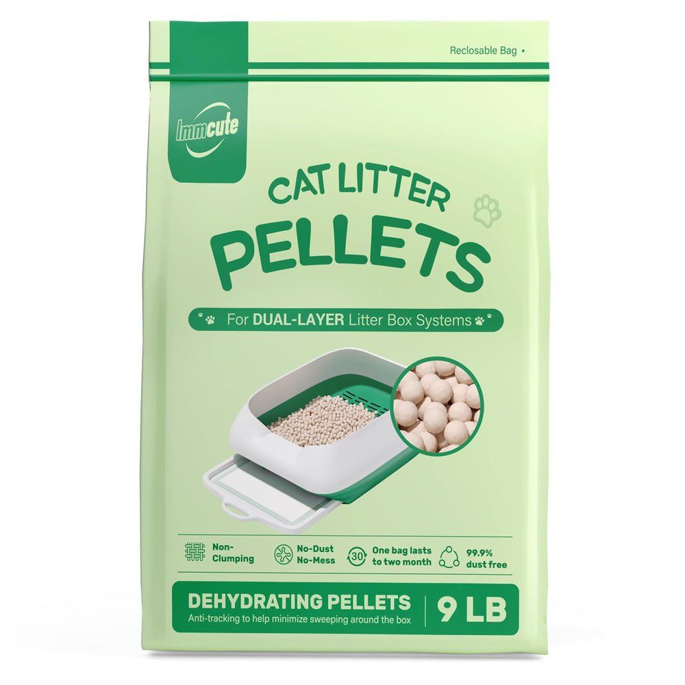 IMMCUTE 9lb bag of cat litter pellets for dual-layer systems and easy refills.