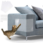In Hand scratch guards on sofa provide near-invisible protection against cat scratches.