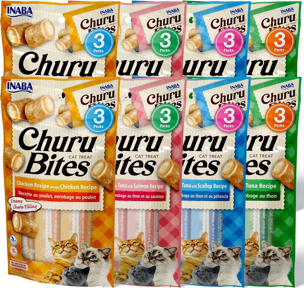 INABA Churu Bites chicken-tube closeup shows moist, hydration-friendly centers.