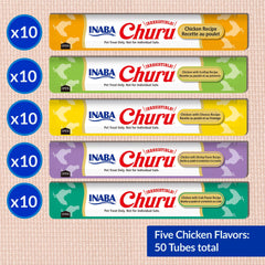 INABA Churu grain-free label highlights grain-free, preservative-free recipe.