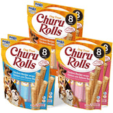 INABA Churu Rolls variety pack showing three flavors for versatile dog treats.