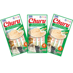INABA Churu tuna-chicken tube closeup showing creamy texture ideal for hand feeding