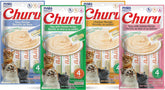 INABA Churu variety-pack tubes shown for interactive hand-feeding bonding with a cat