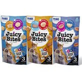 INABA Juicy Bites grain-free cat treats front-pack showing nine convenient pouches for freshness