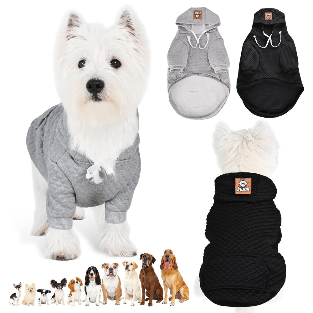 Inanil dog hoodie in black, front view, cozy warmth for chilly walks.