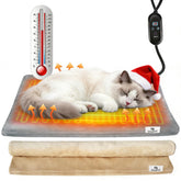 Inanil heated cat bed showing six temperature settings and five timer options for personalized warmth.