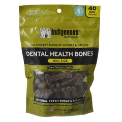 Indigenous dental mini fresh-breath bone for dogs promotes dental health and tasty rewards.