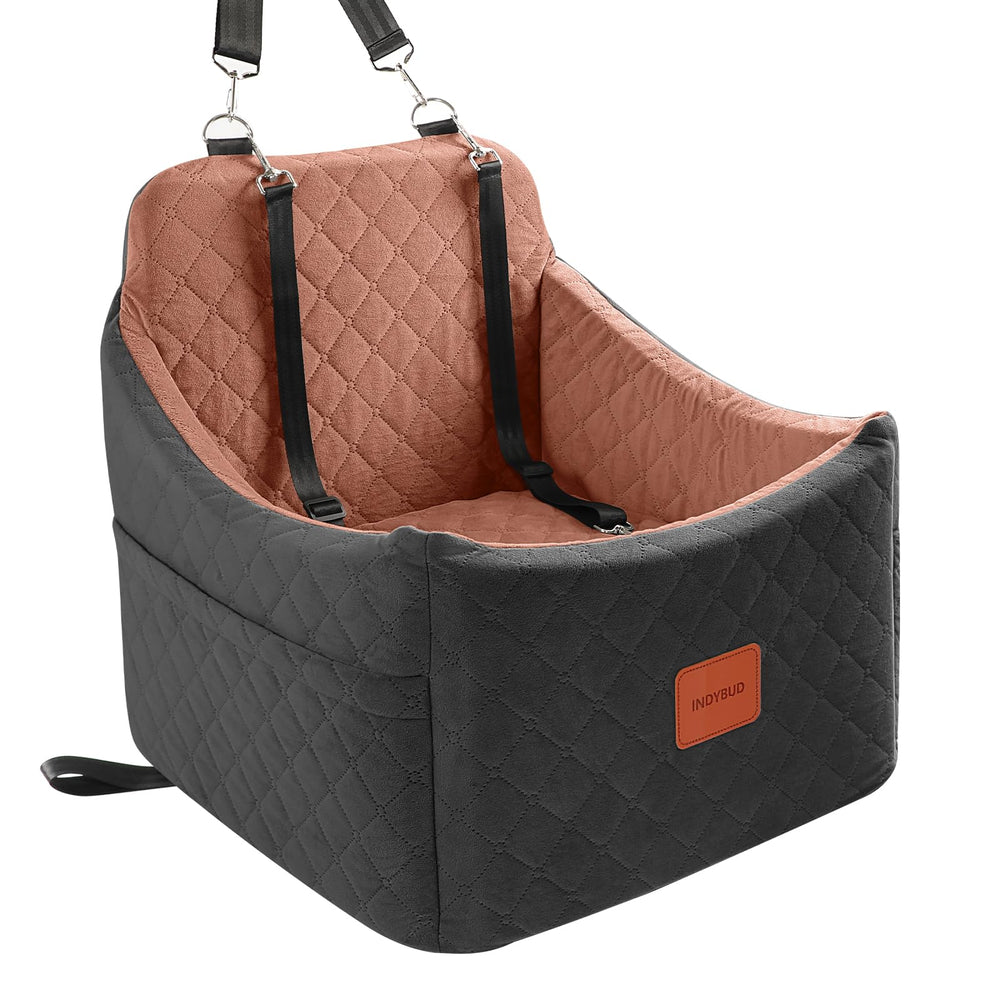 INDYBUD dog car seat front view offers comfort upgrade for short trips.