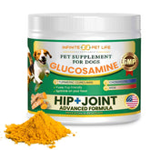 Infinite Pet Life hip & joint powder tub open for easy daily joint support for dogs.
