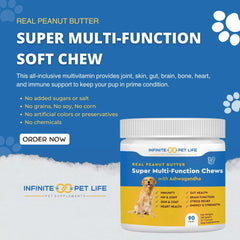 Infinite Pet Supplements Ashwagandha dog chews closeup highlights natural adaptogens for daily vitality.