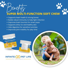Infinite Pet Supplements Curcumin dog chews closeup shows turmeric-based formula for joint-friendly wellness.