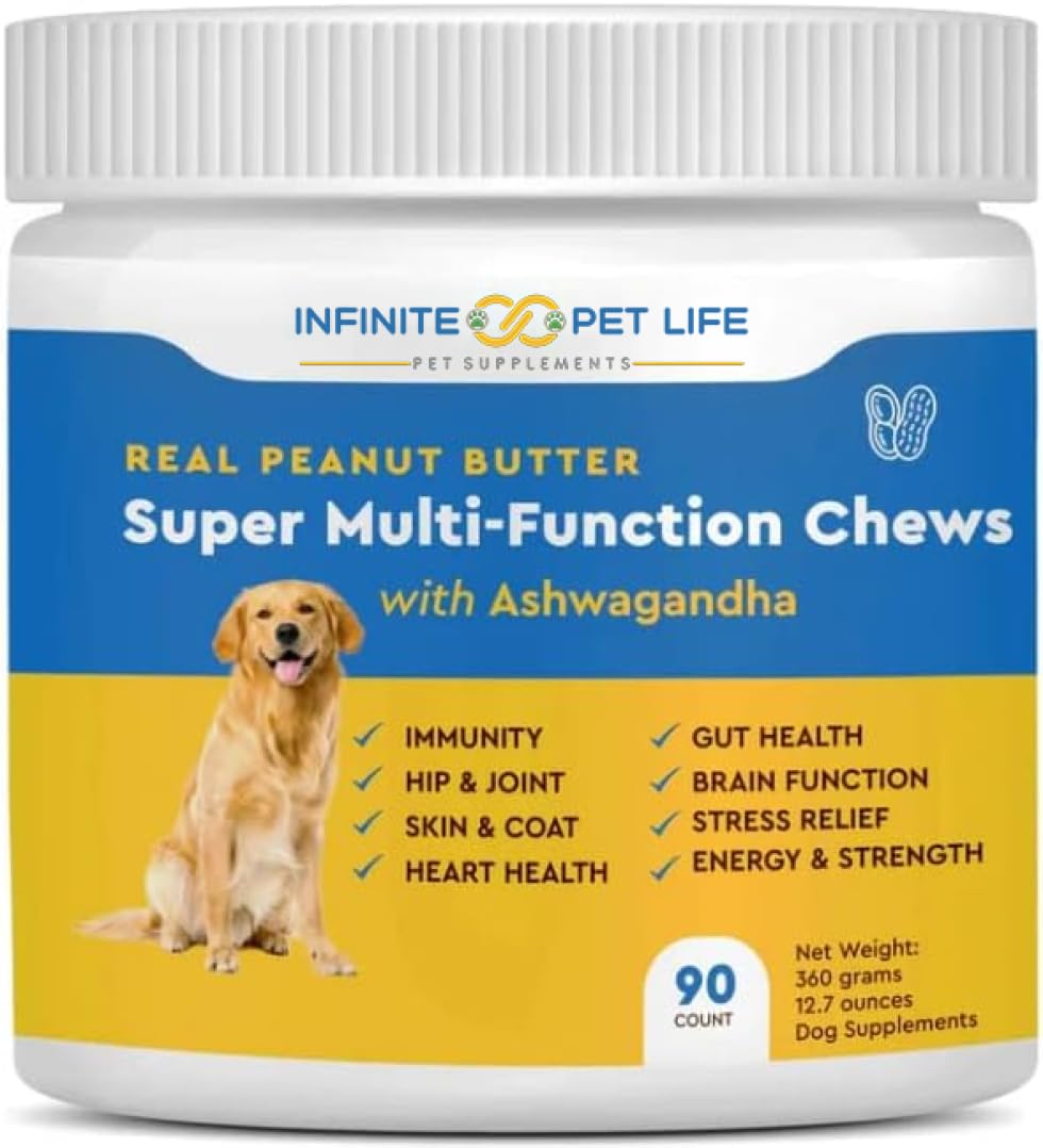 Infinite Pet Supplements Super Multi-Vitamin Chew bottle-front view supports overall canine wellness.