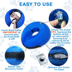 Infisu inflatable dog cone collar blue closeup material highlights soft fabric and durability.