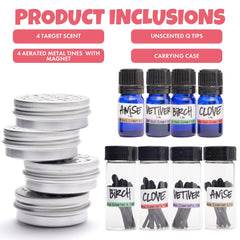 Ink Oil Pup Scent Work Kit swabs demonstrate unscented, cotton tools for safe scent exploration.
