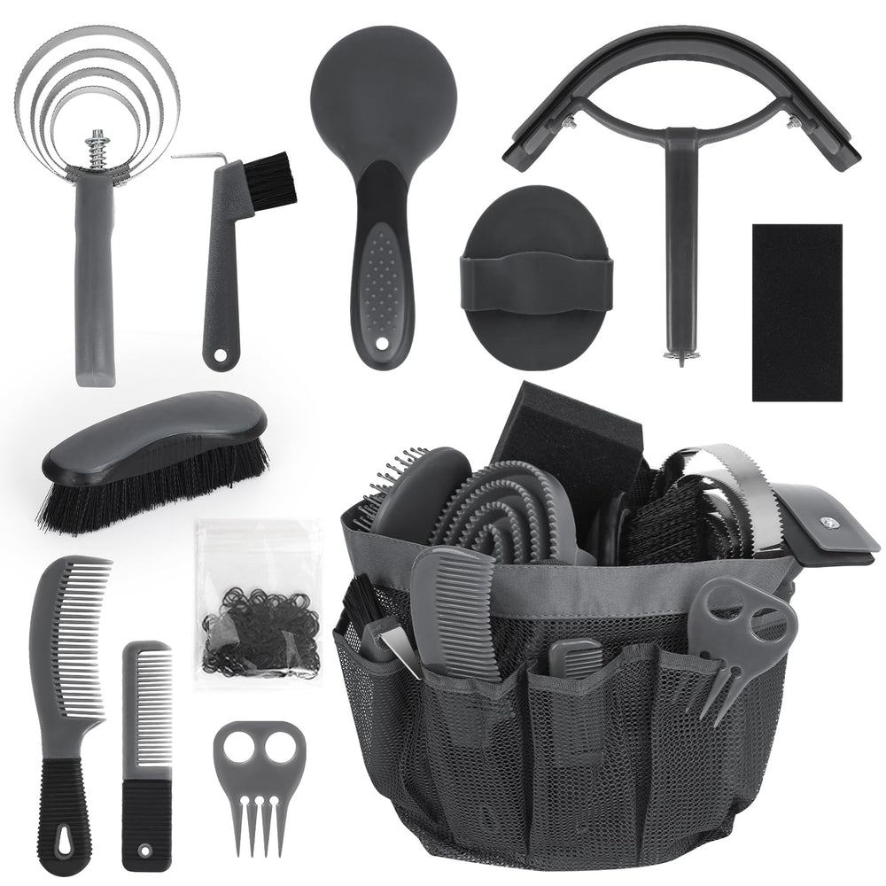 INOREAL horse grooming kit overview: compact 12-piece set for efficient tack room organization