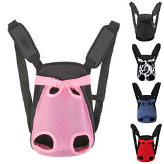 Inspack dog backpack carrier front view shows secure fit for small pets during travel.