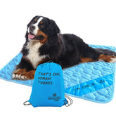 INSPECTOR TAIL self-cooling mat blue folded for easy transport and compact travel storage.