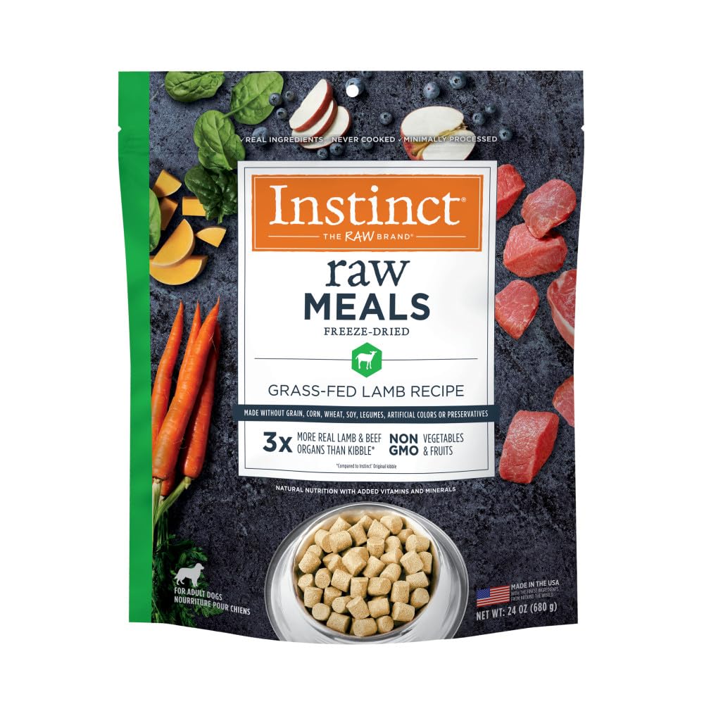 Instinct Freeze-Dried Raw Meals lamb bag open for premium protein supporting lean muscle
