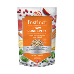 Instinct Nature's Variety NV Dog Longevity Freeze Dried Beef bag ready for convenient feeding