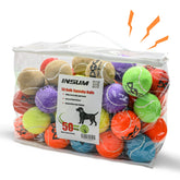 INSUM squeaky tennis ball—dogs outdoors for high-visibility fetch in bright daylight.
