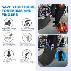 INTII mat movers feature ergonomic handle that eases one-person mat shifting.