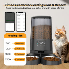 Invengo app control interface showing feeding schedules and history.