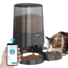 Invengo automatic cat feeder with Wi-Fi setup for remote control and scheduling.