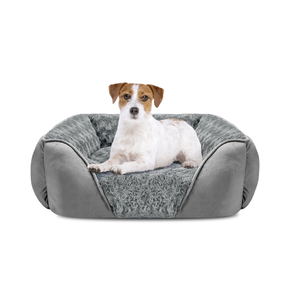 INVENHO dog bed with edge-raised-walls supports head and neck for restful naps.