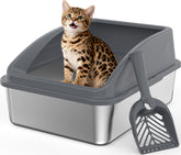 INVENHO stainless steel litter box top-entry view showing secure containment and reduced mess