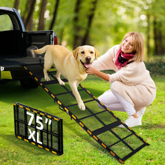 IPETBA dog ramp extra long slope for gentle spine support during car entry.