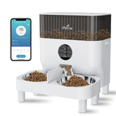 iPettie automatic feeder front view with dual bowls for two pets' meals