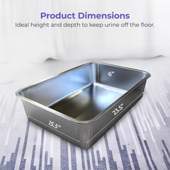 iPrimio Teflon-coated stainless steel litter box emphasizing rust resistance