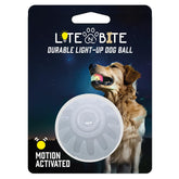 Iron Paws LED light-up ball during bounce for nighttime fetch visibility