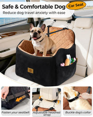 Ishineon dog car seat back-strap reinforced detail signaling secure attachment on doors and seats.