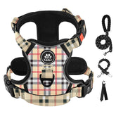 IVY&LANE No Pull Harness checkered beige fits small dogs securely.