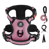 IVY&LANE No Pull Harness on pink dog enables easy wear and secure daily walks.
