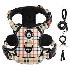 IVY&LANE No Pull harness in checkered beige XL supports comfortable large-dog walks