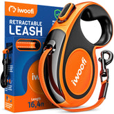 IWOOFI retractable leash orange side view showing 360° swivel for smooth control